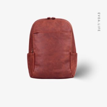 Brown leather backpack with pockets