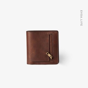 Brown leather wallet with zipper